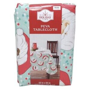 Holiday Time Christmas PEVA Tablecloth Green with Santa 60X84